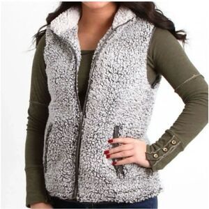 Thread & Supply Grey Fleece Sherpa Zip Front Vest Size Small